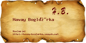 Havay Boglárka névjegykártya
